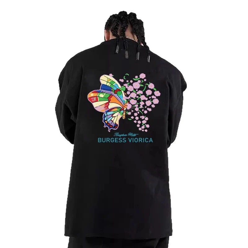 Herren Lässiger Oversized Sweatshirt mit buntem Schmetterlingsdruck Drune