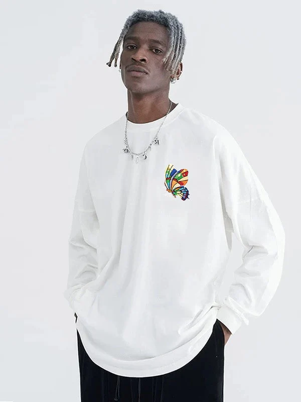 Herren Lässiger Oversized Sweatshirt mit buntem Schmetterlingsdruck Drune