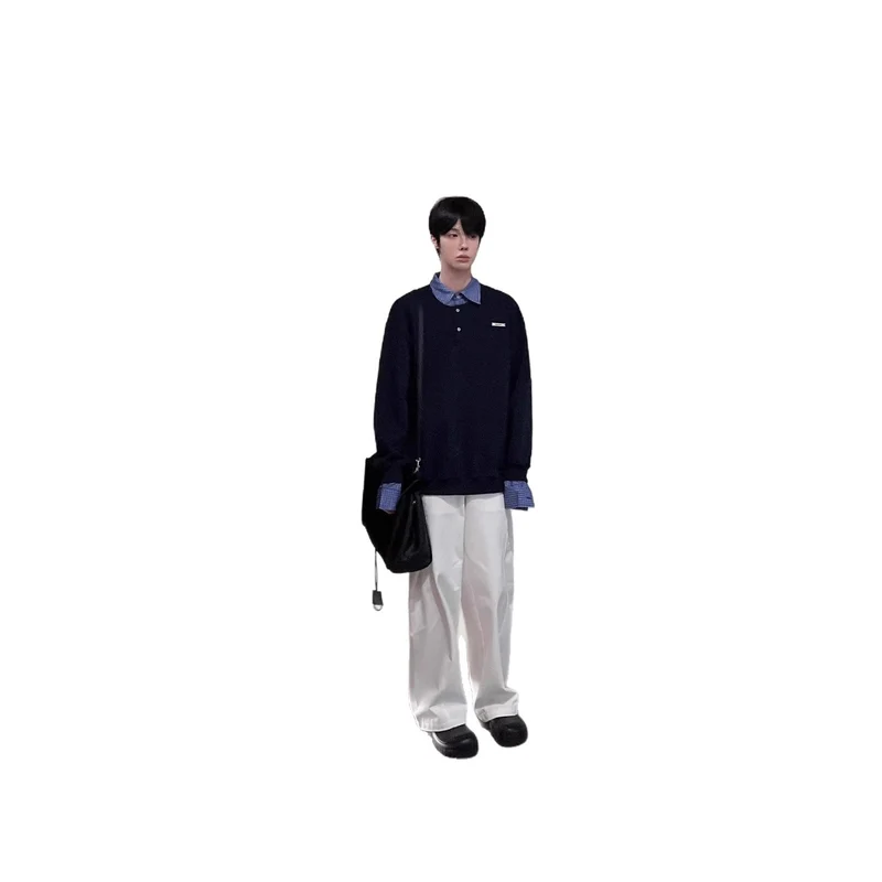 Herren Lässiger Oversized Pullover mit Kragen Drune