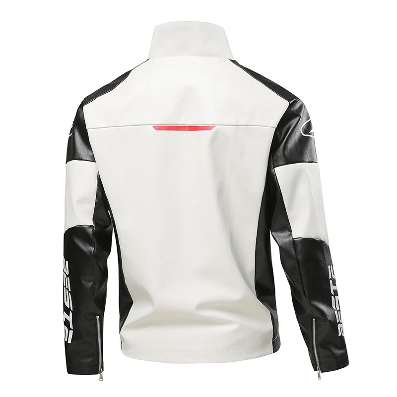 Herren Modische Kunstlederjacke mit Kontrastärmel Drune