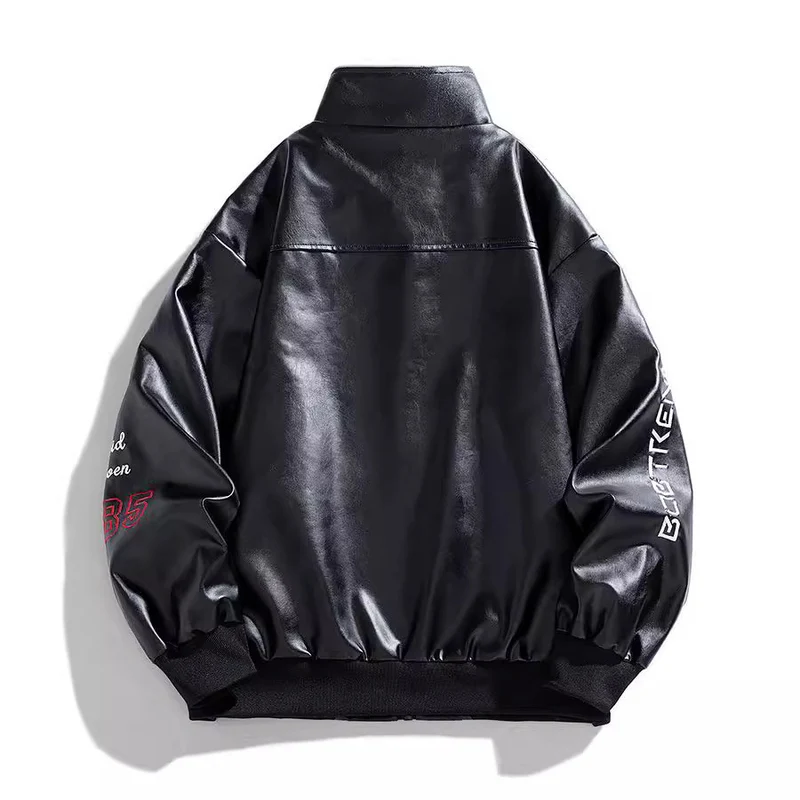 Herren Modische Kunstlederjacke mit hoch abschließendem Kragen Drune