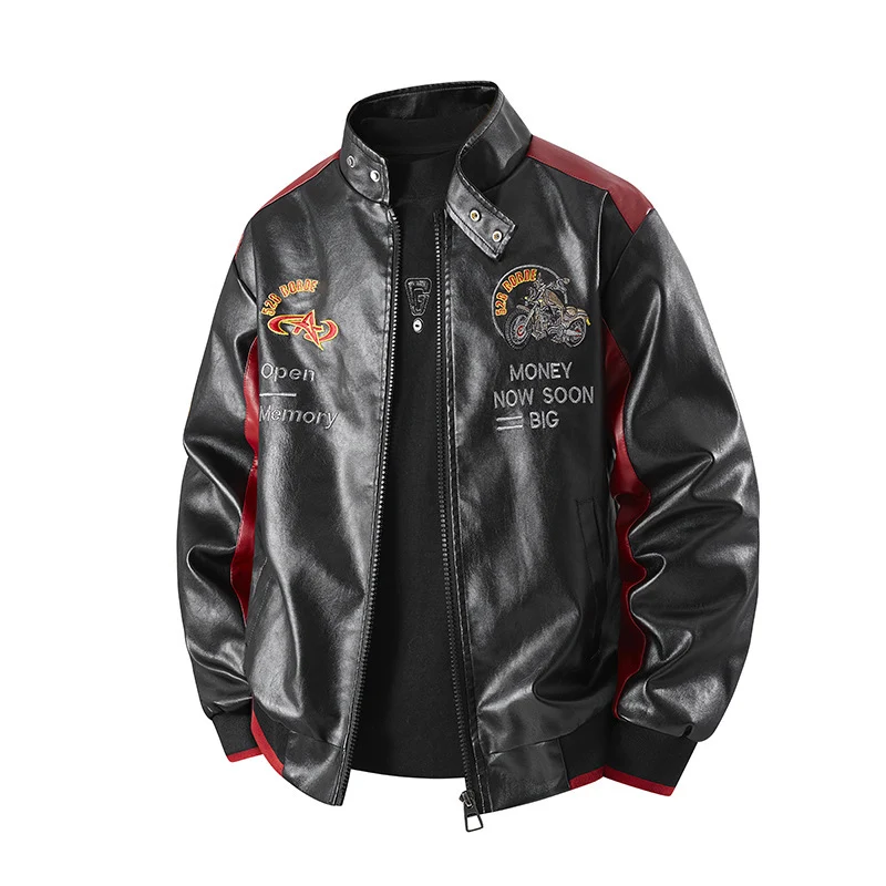 Herren Modische Kunstlederjacke mit aufwendiger Stickerei Drune