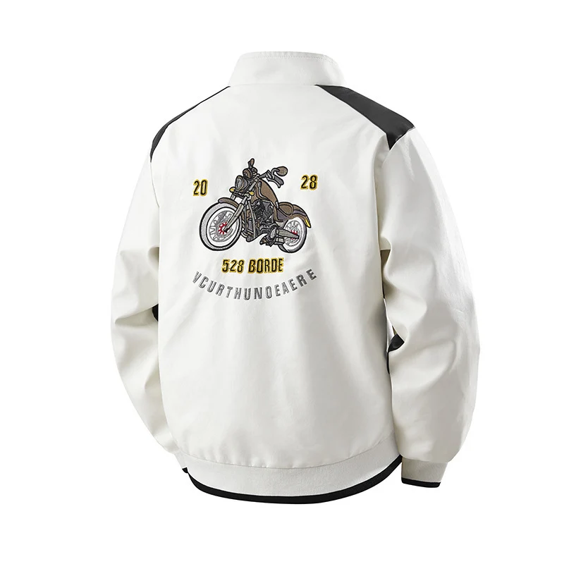 Herren Modische Kunstlederjacke mit aufwendiger Stickerei Drune