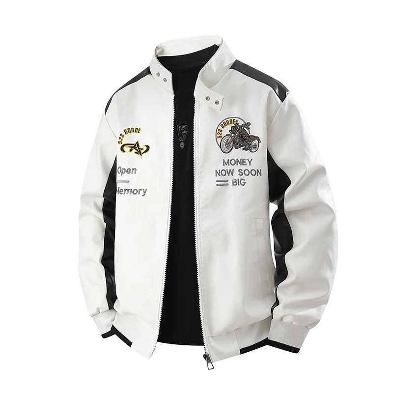 Herren Modische Kunstlederjacke mit aufwendiger Stickerei Drune