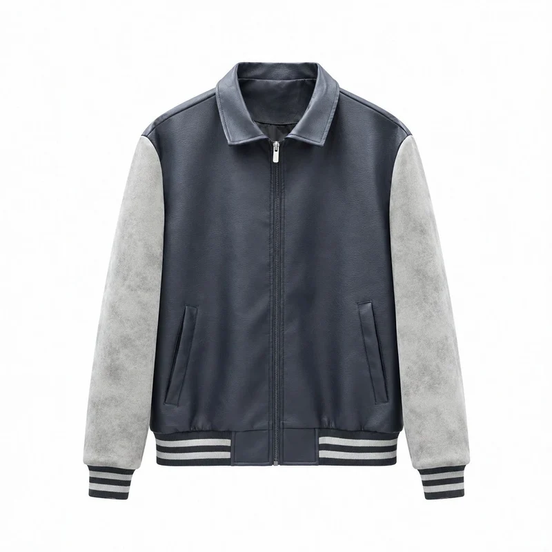 Herren Modische Kunstleder Bomberjacke Drune