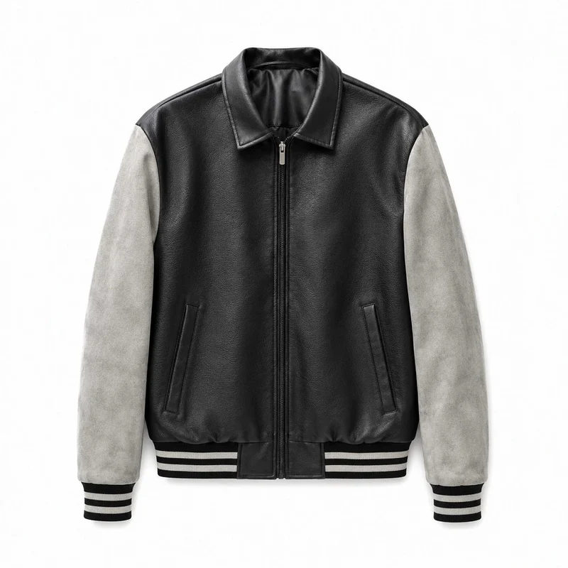 Herren Modische Kunstleder Bomberjacke Drune