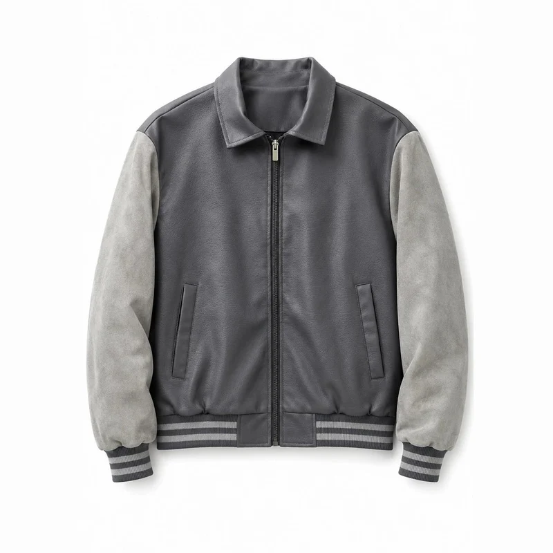 Herren Modische Kunstleder Bomberjacke Drune