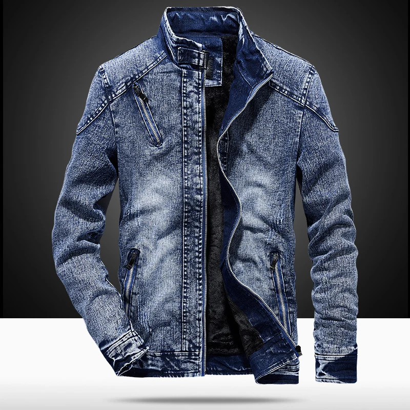 Herren Modische Denimjacke mit Stehkragen Drune