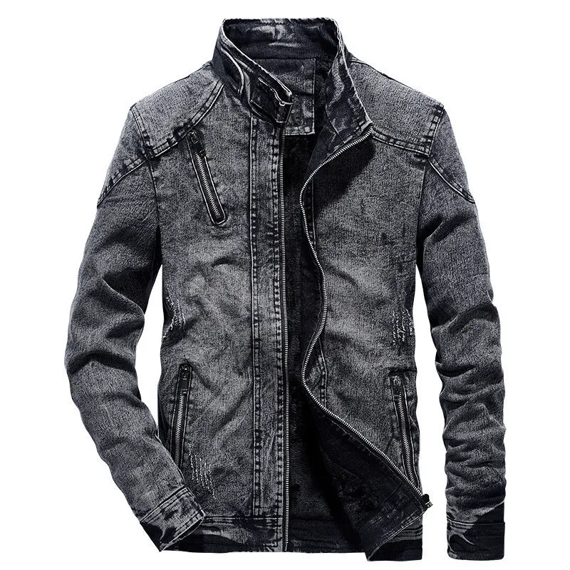 Herren Modische Denimjacke mit Stehkragen Drune