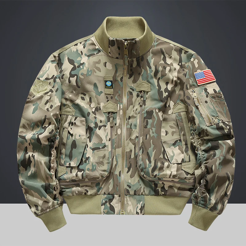 Herren Modische Bomberjacke mit Mehreren Taschen Drune