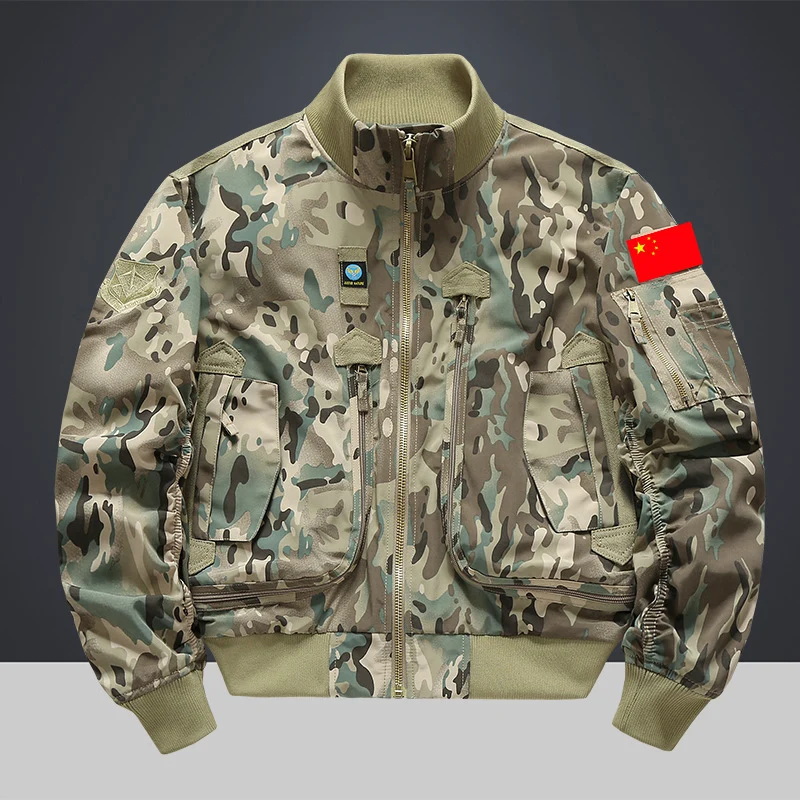 Herren Modische Bomberjacke mit Mehreren Taschen Drune