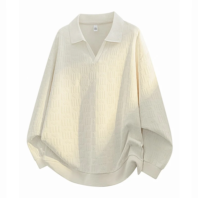 Herren Oversize Strick-Polo mit Strukturstrick, offenem V‑Ausschnitt und geripptem Kragen Drune