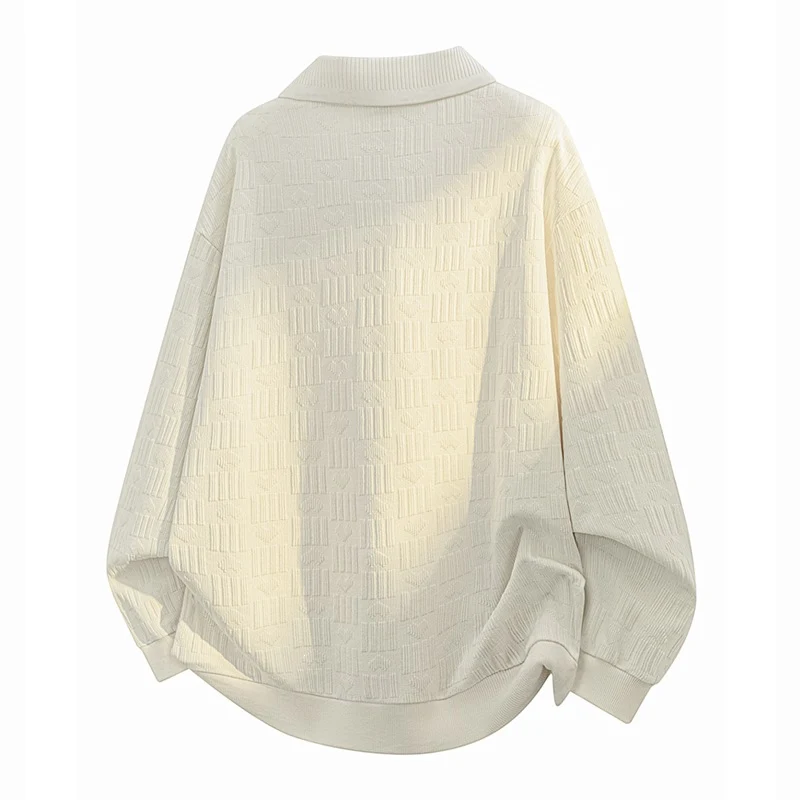 Herren Oversize Strick-Polo mit Strukturstrick, offenem V‑Ausschnitt und geripptem Kragen Drune