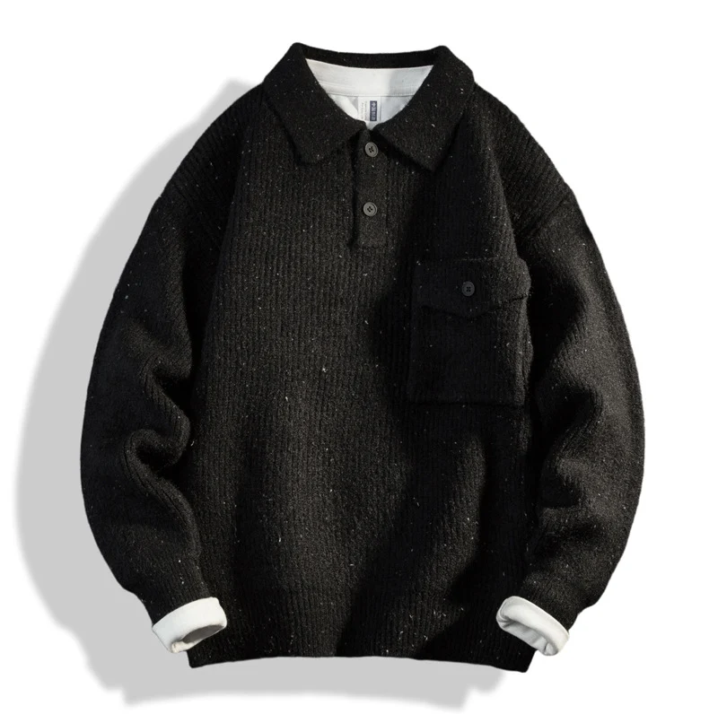 Herren Oversize-Strick-Polo mit Brusttasche & gerippter Struktur Drune