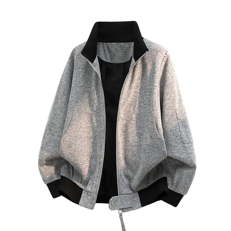 Herren Oversize Melange-Field-Bomberjacke aus Wollmix mit hohem Rippenkragen & Utility-Ärmeltasche Drune