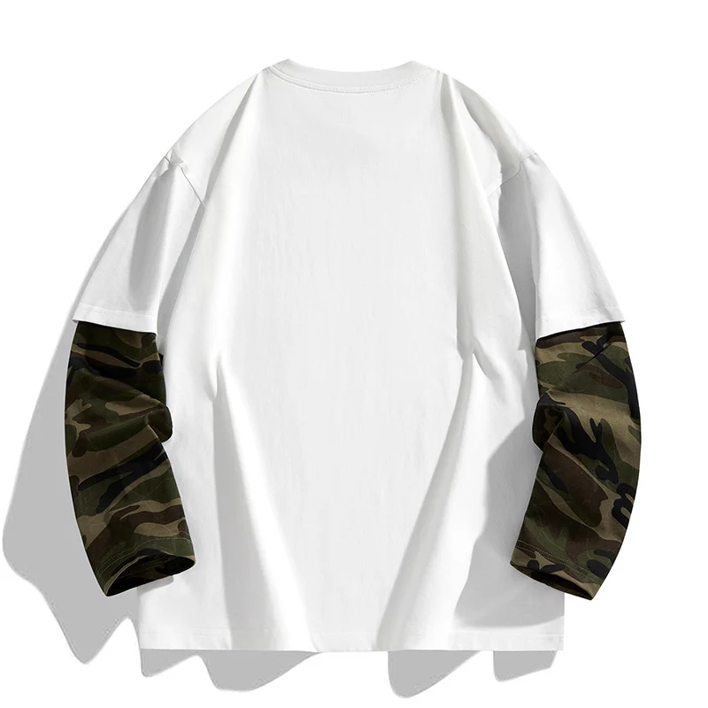 Herren Oversize-Layering‑T-Shirt mit Camouflage‑Ärmeln & Rundhals Drune
