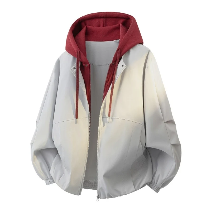 Herren Oversize Lagenlook Bomberjacke mit abgesetzter Kapuzen-Innenjacke und elastischem Saum Drune