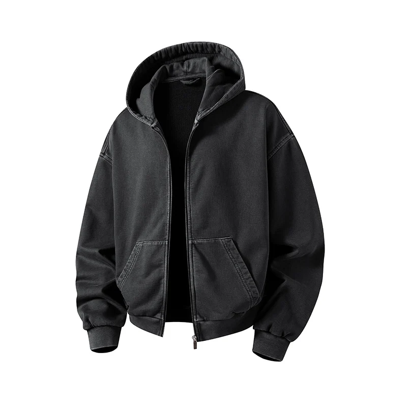 Herren Oversize Kapuzenjacke mit durchgehendem Reißverschluss, fleecegefüttert, Kängurutaschen & gerippten Bündchen Drune