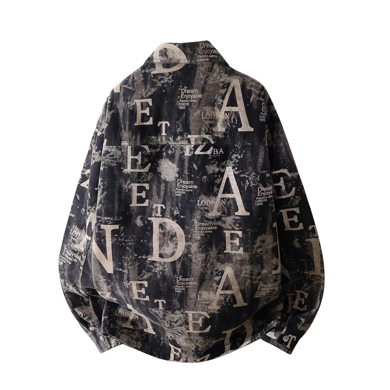 Herren Oversize-Jeansjacke im Used-Print mit Druckknopffront Drune