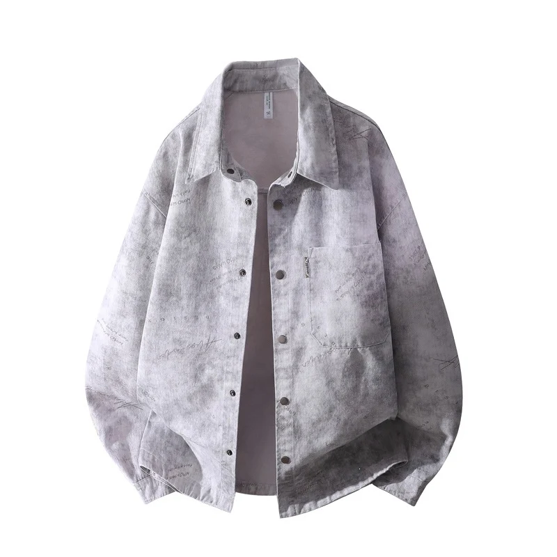 Herren Oversize-Hemdjacke mit Vintage-Waschung und Druckknopffront Drune