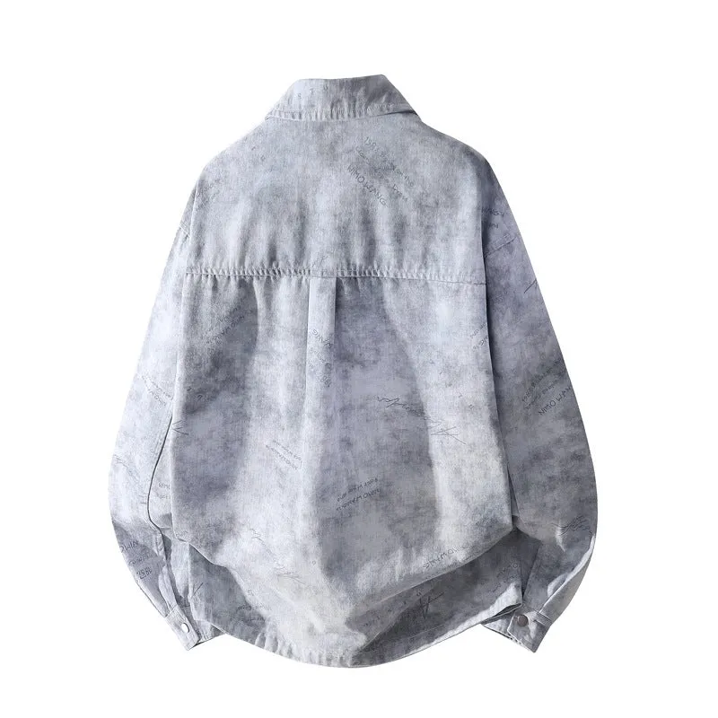 Herren Oversize-Hemdjacke mit Vintage-Waschung und Druckknopffront Drune