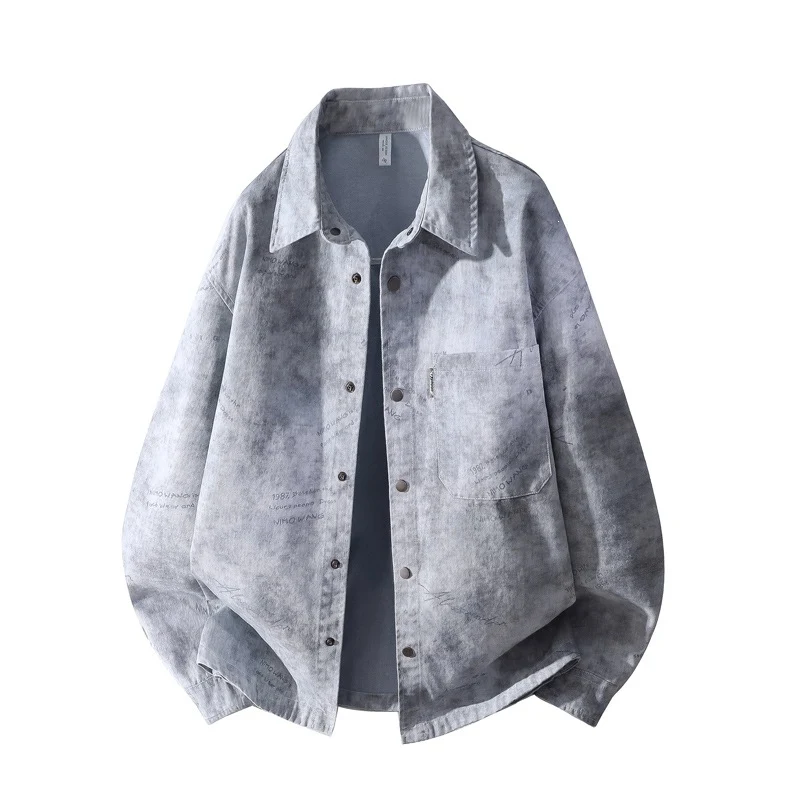 Herren Oversize-Hemdjacke mit Vintage-Waschung und Druckknopffront Drune