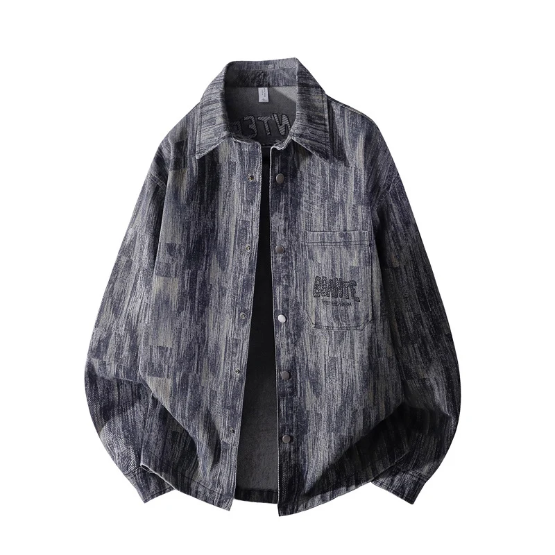 Herren Oversize-Hemdjacke mit Strukturprint, Druckknopfleiste & aufgesetzter Brusttasche Drune