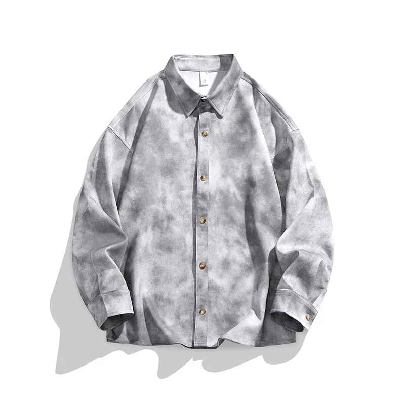 Herren Oversize-Hemdjacke im Washed‑Tie‑Dye‑Look mit Holzknopfleiste & legerer Silhouette Drune