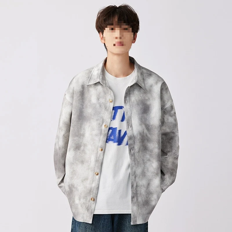 Herren Oversize-Hemdjacke im Washed‑Tie‑Dye‑Look mit Holzknopfleiste & legerer Silhouette Drune