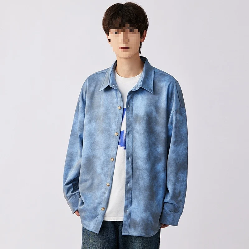 Herren Oversize-Hemdjacke im Washed‑Tie‑Dye‑Look mit Holzknopfleiste & legerer Silhouette Drune