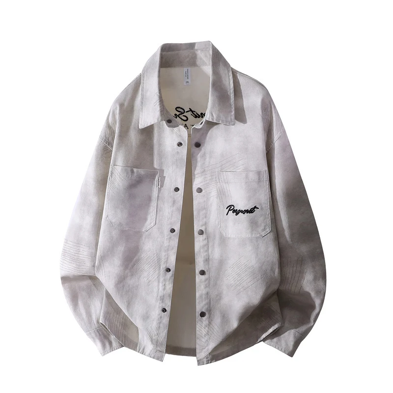 Herren Oversize-Hemdjacke im gewaschenen Batik-Look mit Druckknopf‑Front & aufgesetzten Brusttaschen Drune