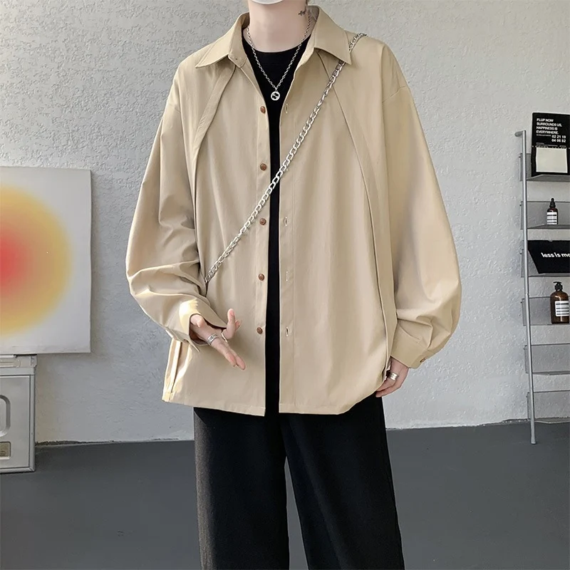 Herren Oversize-Hemdjacke aus leichtem Baumwollmix mit geradem Schnitt & Knopfleiste Drune