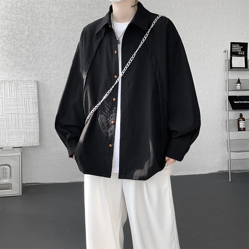 Herren Oversize-Hemdjacke aus leichtem Baumwollmix mit geradem Schnitt & Knopfleiste Drune
