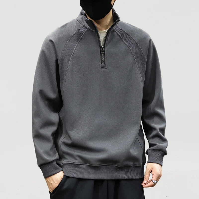Herren Oversize-Halbzip-Sweatshirt mit hohem Stehkragen, Raglanärmeln & gerippten Abschlüssen Drune