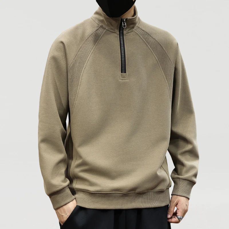 Herren Oversize-Halbzip-Sweatshirt mit hohem Stehkragen, Raglanärmeln & gerippten Abschlüssen Drune
