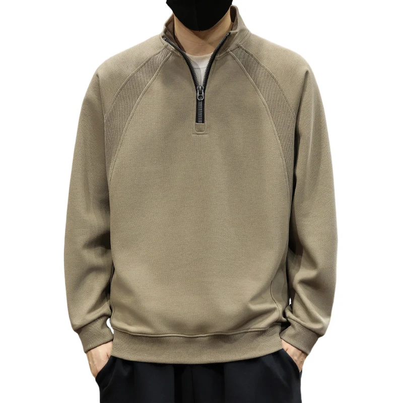 Herren Oversize-Halbzip-Sweatshirt mit hohem Stehkragen, Raglanärmeln & gerippten Abschlüssen Drune