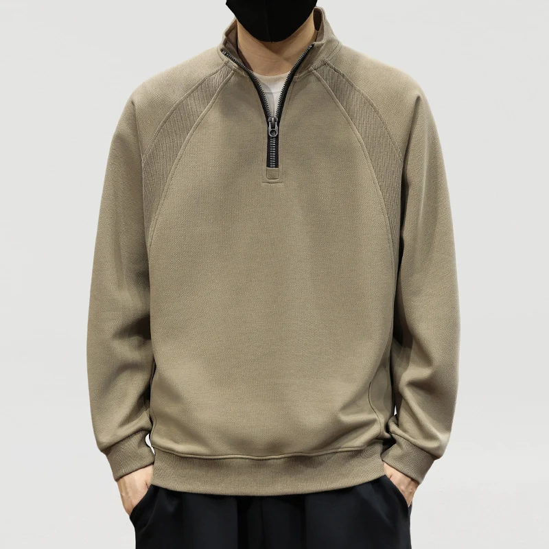Herren Oversize-Halbzip-Sweatshirt mit hohem Stehkragen, Raglanärmeln & gerippten Abschlüssen Drune