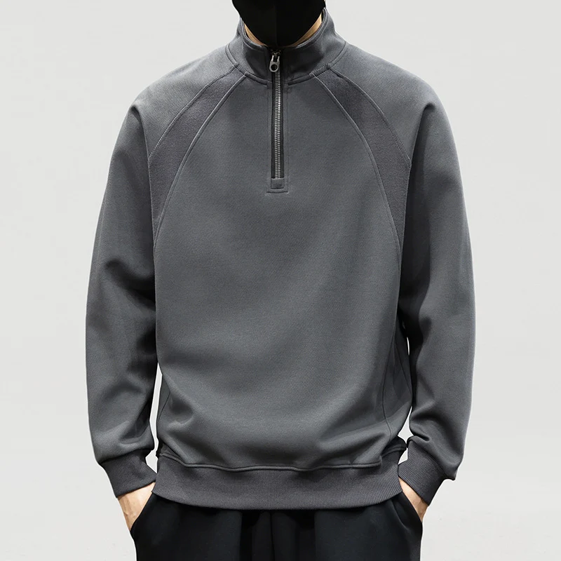 Herren Oversize-Halbzip-Sweatshirt mit hohem Stehkragen, Raglanärmeln & gerippten Abschlüssen Drune