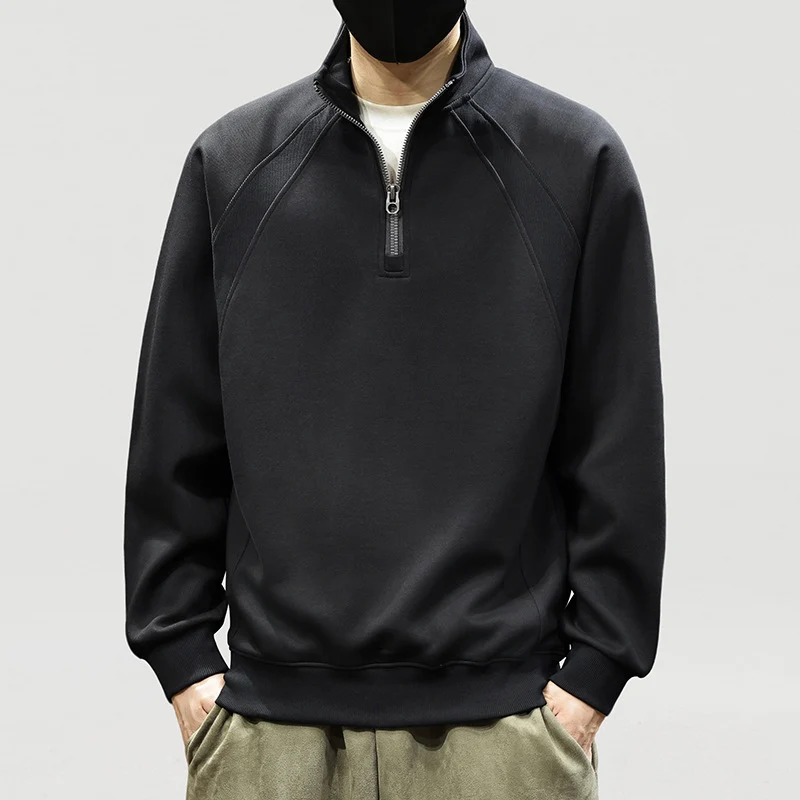 Herren Oversize-Halbzip-Sweatshirt mit hohem Stehkragen, Raglanärmeln & gerippten Abschlüssen Drune