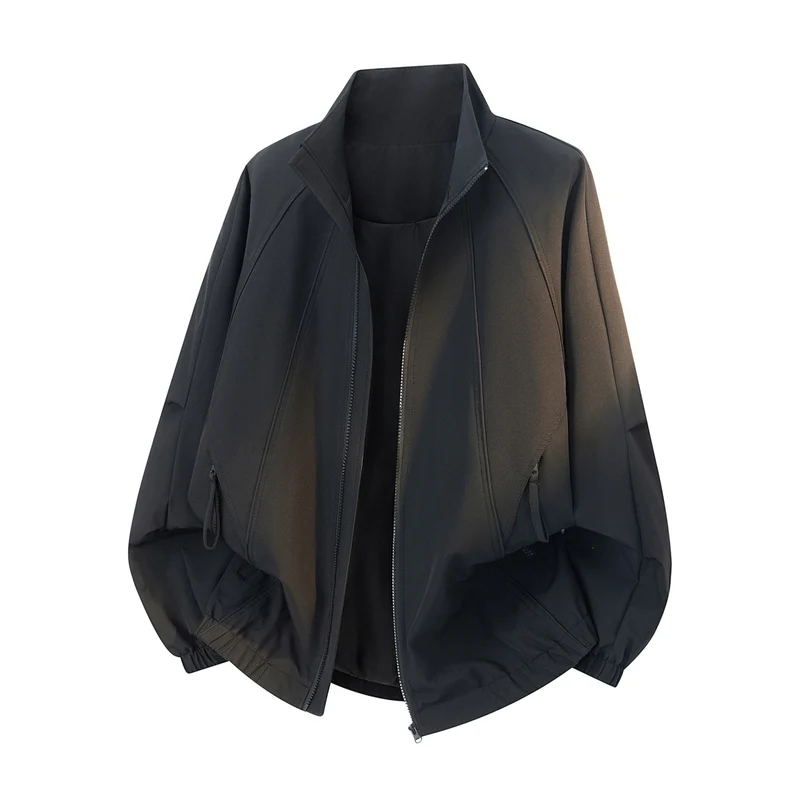 Herren Oversize-Funktionsjacke im Bomberstil mit Stehkragen, Kordelzugsaum und diagonalem Nahtdesign Drune