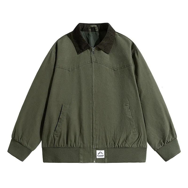 Herren Oversize-Field-Bomberjacke mit Cordkragen, elastischem Saum & verdecktem Reißverschluss Drune