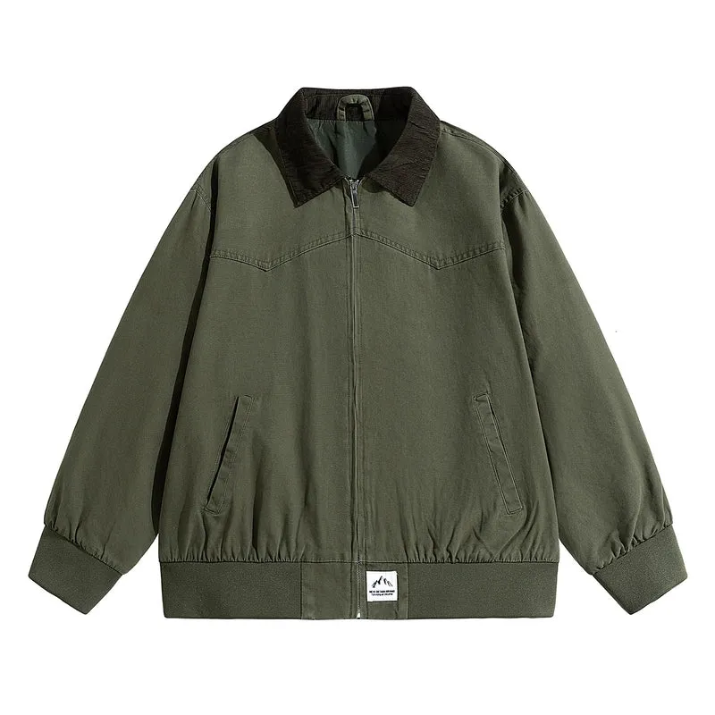 Herren Oversize-Field-Bomberjacke mit Cordkragen, elastischem Saum & verdecktem Reißverschluss Drune