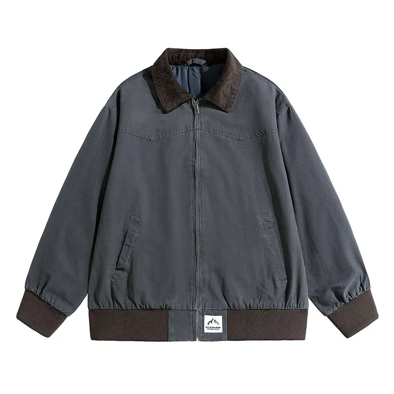 Herren Oversize-Field-Bomberjacke mit Cordkragen, elastischem Saum & verdecktem Reißverschluss Drune