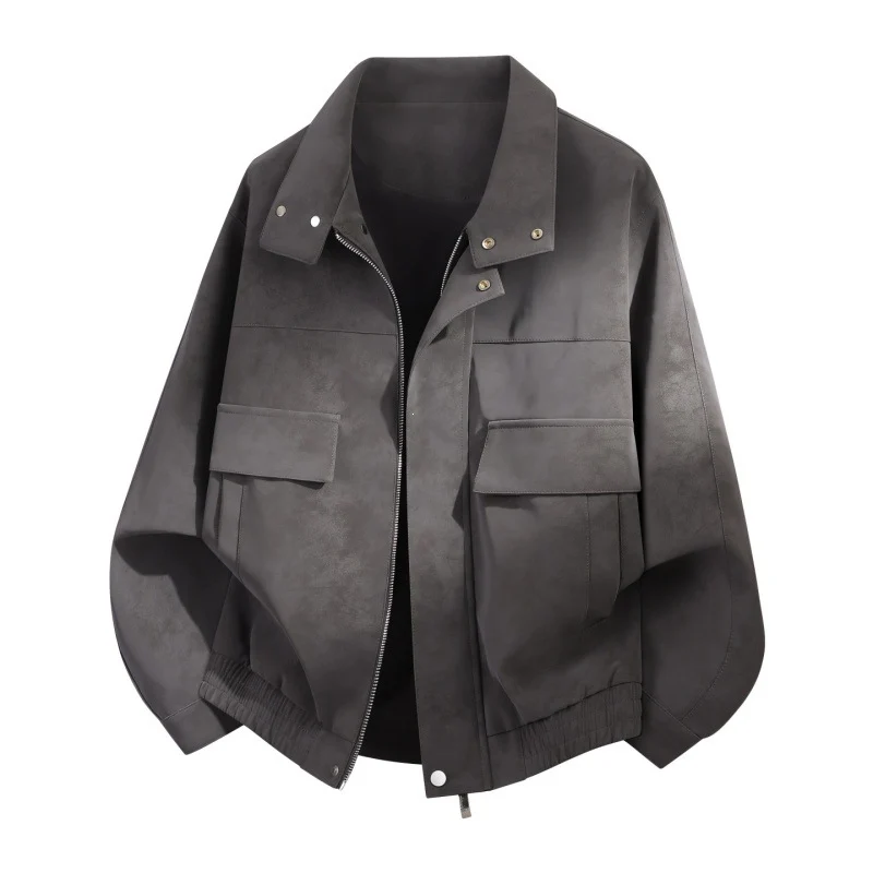 Herren Oversize Field-Bomberjacke im Velours-Look mit Frontklappen, verdecktem Zwei-Wege-Reißverschluss & verstärktem Stehkragen Drune