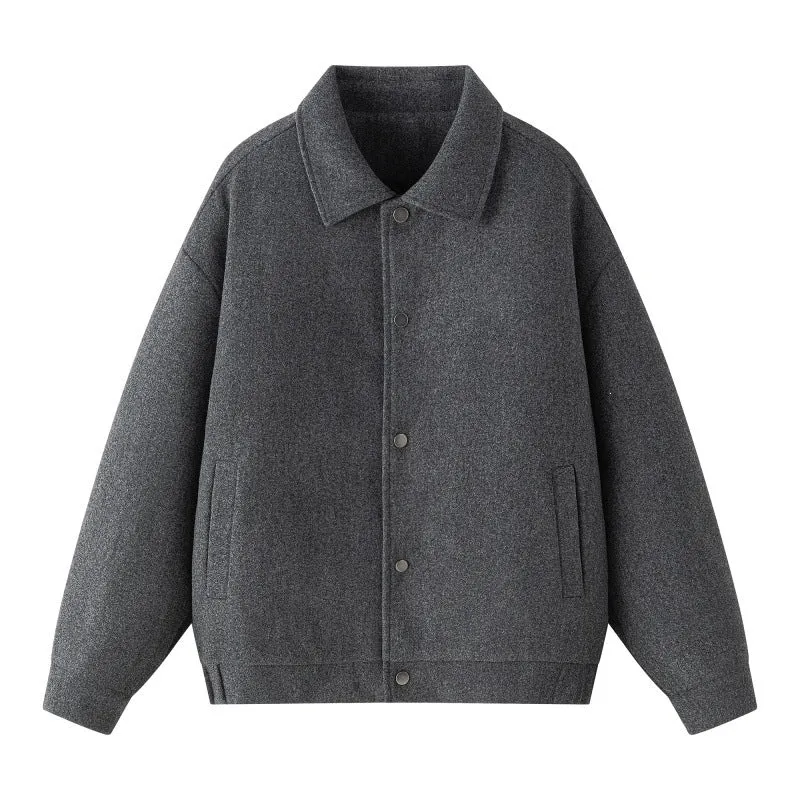Herren Oversize-Collegejacke aus Wollmix mit Druckknopfleiste und verdeckten Eingrifftaschen Drune