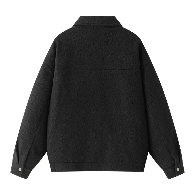 Herren Oversize-Collegejacke aus Wollmix mit Druckknopfleiste und verdeckten Eingrifftaschen Drune