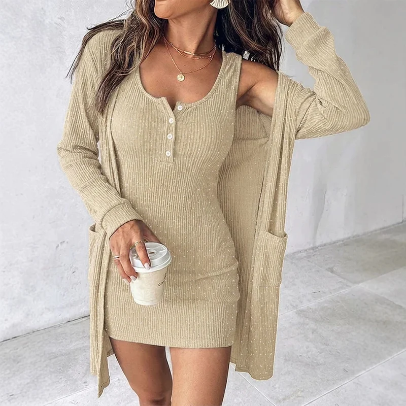 Damen Figurschmeichelndes Minikleid mit Knopfleiste Drune