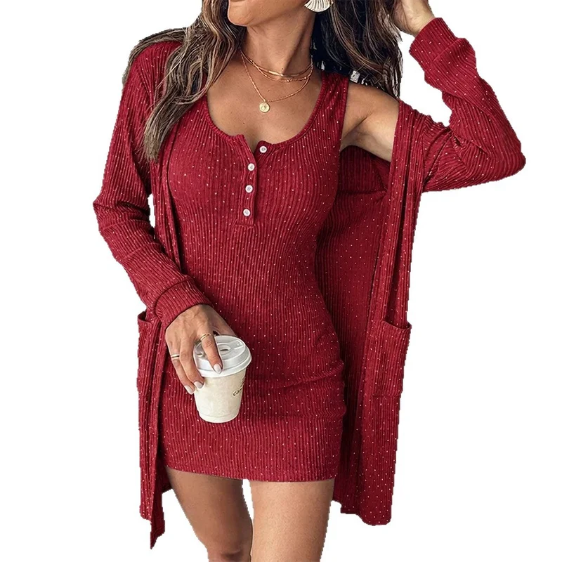 Damen Figurschmeichelndes Minikleid mit Knopfleiste Drune