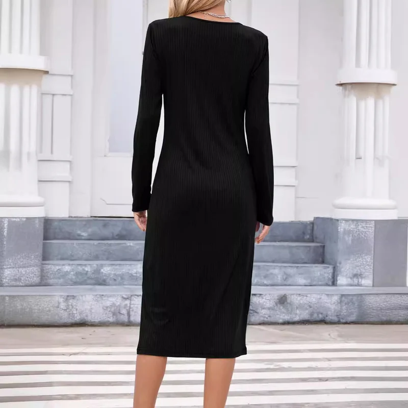 Damen Figurbetontes Langarmkleid im Rippdesign Drune