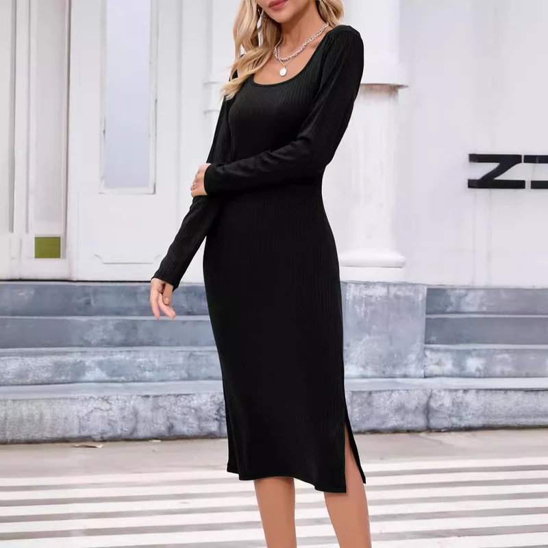 Damen Figurbetontes Langarmkleid im Rippdesign Drune